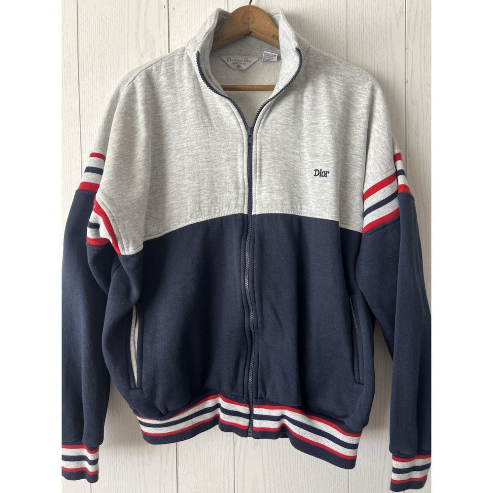 Vintage Christian Dior Monsieur Track Jacket Mens XL Gray Navy Colorblock USA